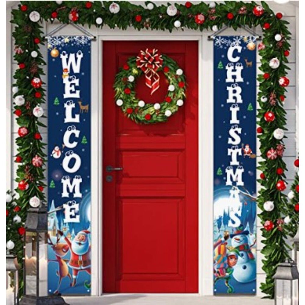 Welcome Christmas Door Banners Wall Décor Black Blue